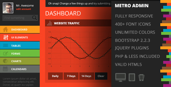 دانلود قالب زیبای مدیریت مترو با نام metro admin