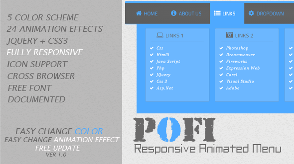 دانلود سورس منوی زیبای رسپانسیو Pofi به صورت jQuery